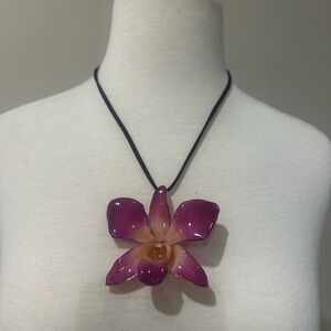 Cast Resin Purple Orchid Pendant Necklace